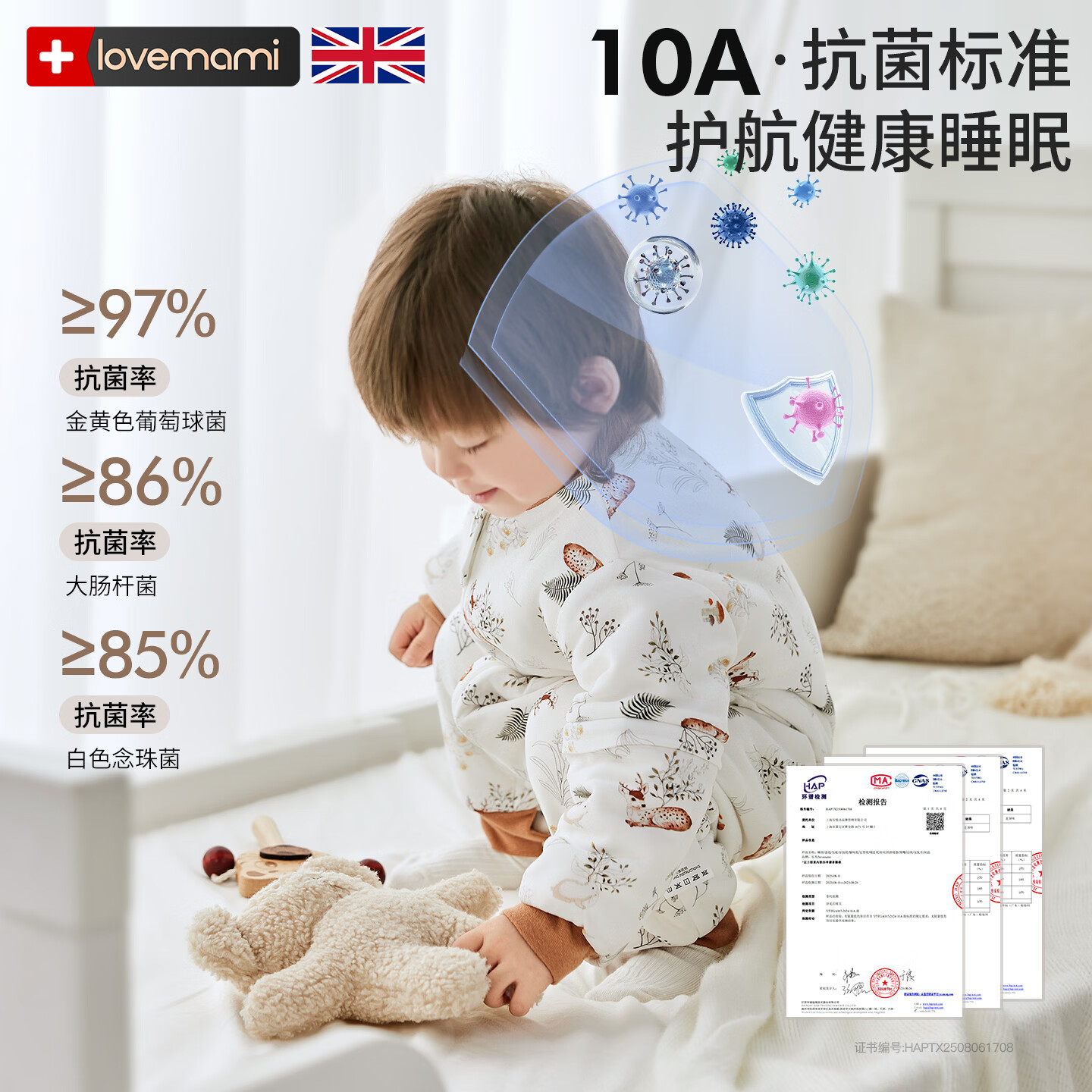 LOVEMAMI英国婴儿睡袋防惊跳新生儿宝宝秋冬分腿蚕丝睡袋儿童防踢被款 米尔湖天鹅-蚕丝睡袋【升级-10A抗菌+母婴A类可拆袖】 90码【推荐宝宝身高85-95cm】