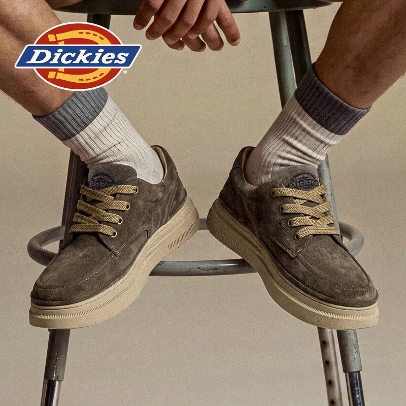 Dickies品牌男鞋复古厚底休闲板鞋磨砂皮工装鞋增高防滑透气日常通勤潮鞋 咖色 43 265 2.5