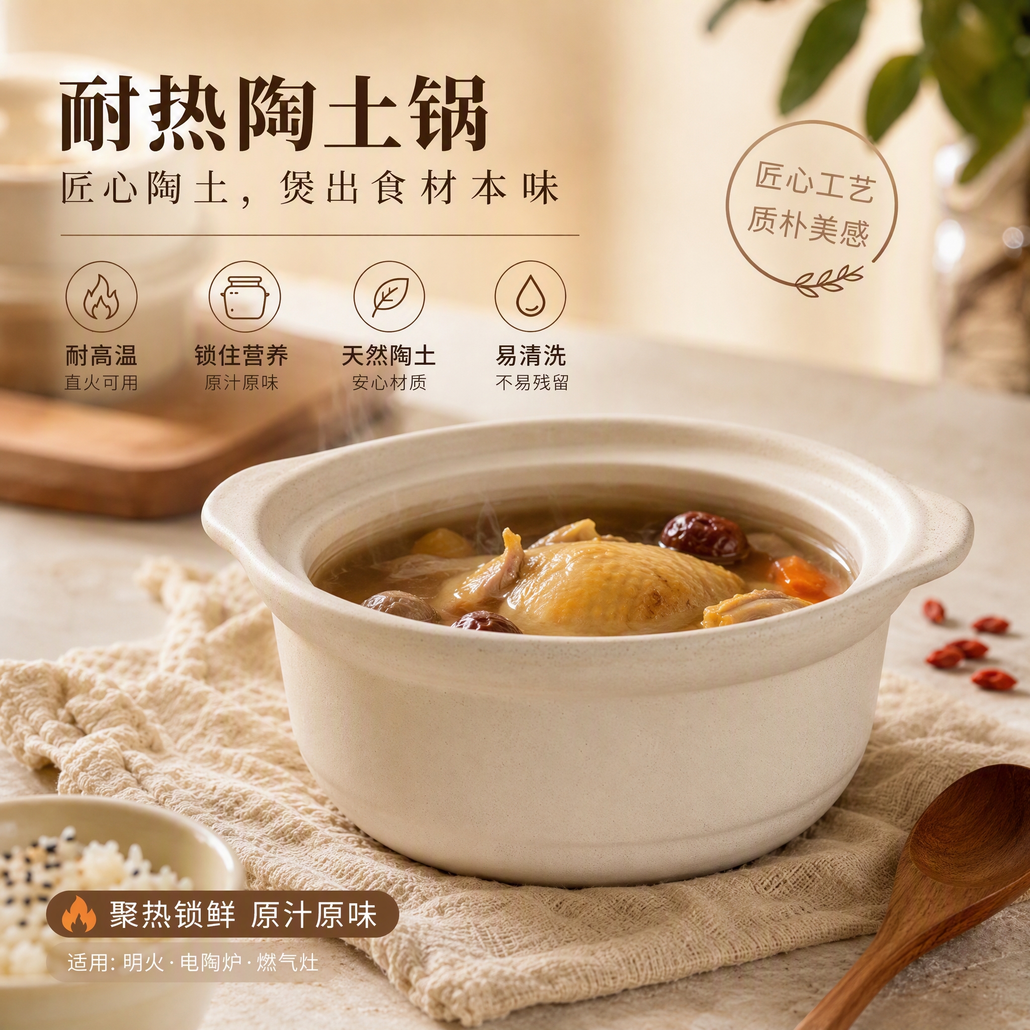 常康复古煲汤砂锅家用防干烧耐高温瓦煲燃气明火煲老式陶商用浅煲 炖锅干烧不易裂 2800ml