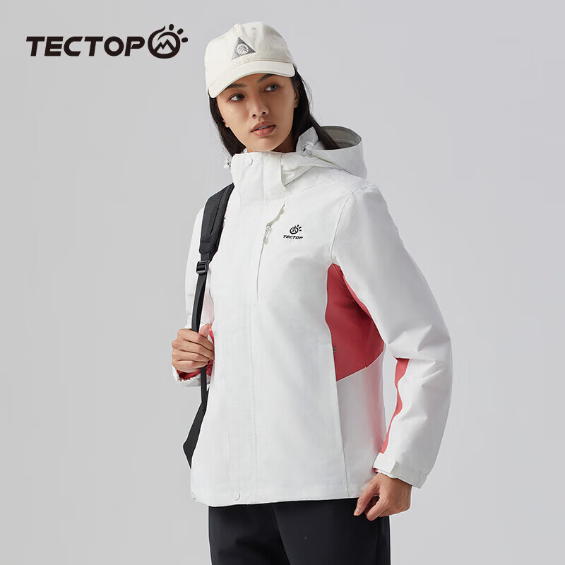 探拓(TECTOP)户外服两件套男女三合一可拆卸抓绒衣内胆户外登山防风保暖外套 【女款】白色/两件套 3XL