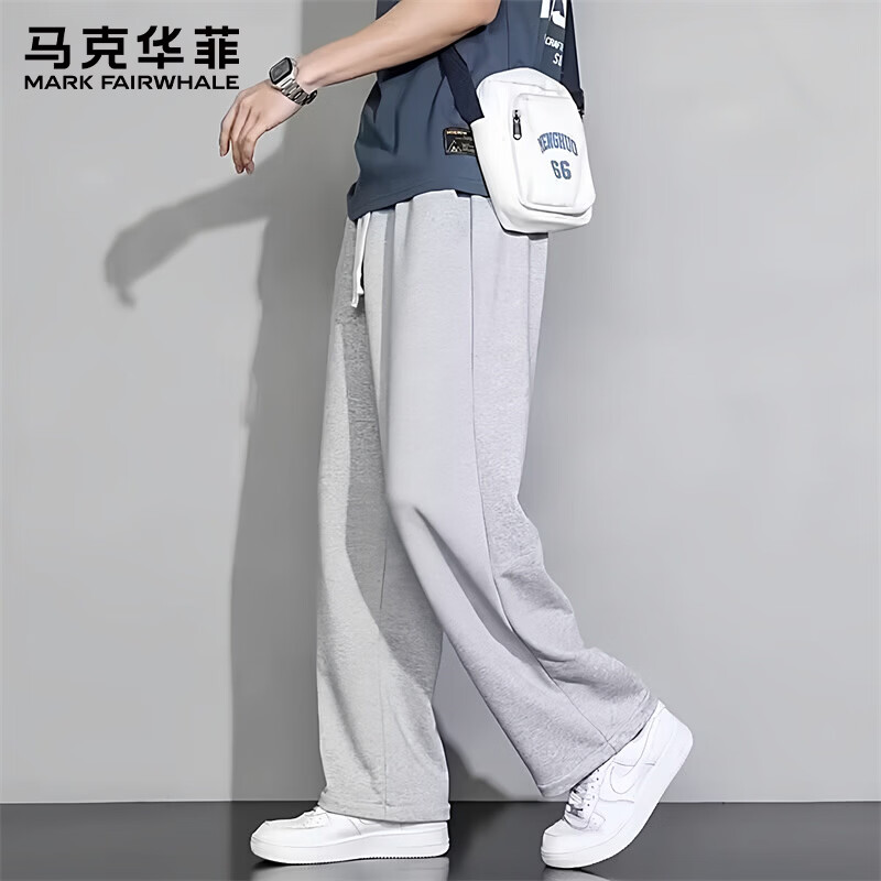 马克华菲(MARK FAIRWHALE)运动裤子男士春秋季休闲裤男士百搭宽松卫裤宽松直筒长裤 灰色 常规 XL