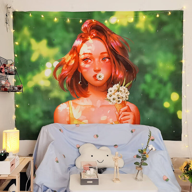 背景布 日系挂布网红出租房卧室房间装饰宿舍床头挂毯 夏日雏菊女孩