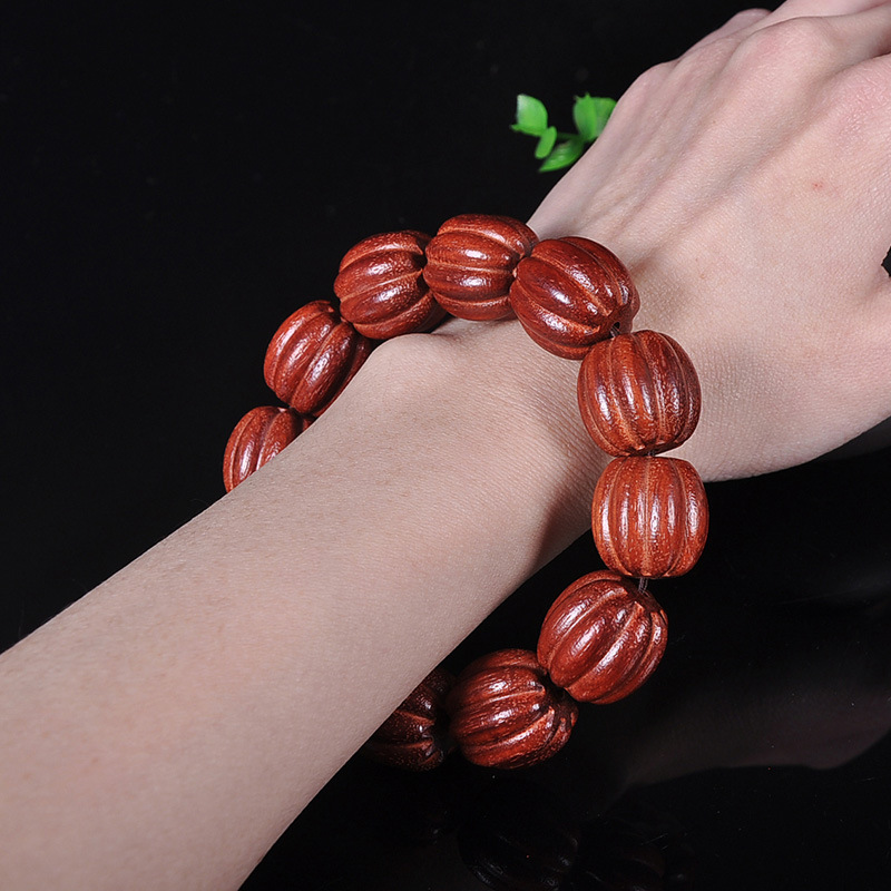非洲小叶紫檀老料科檀血檀雕刻珠南瓜珠手串108颗手链男女佛珠 血檀