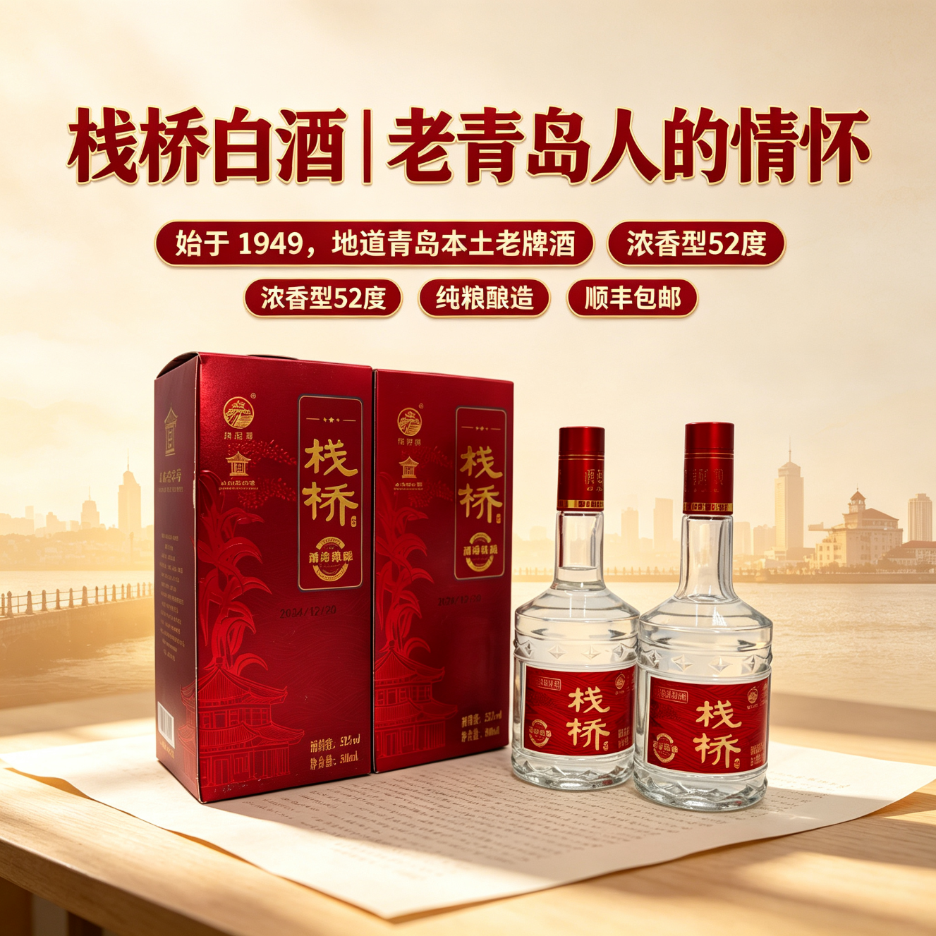 栈桥酒海陈酿浓香型白酒52度礼盒装五粮纯粮酿造大曲发酵 52度 500mL 6瓶 【整箱装】 京东折扣/优惠券