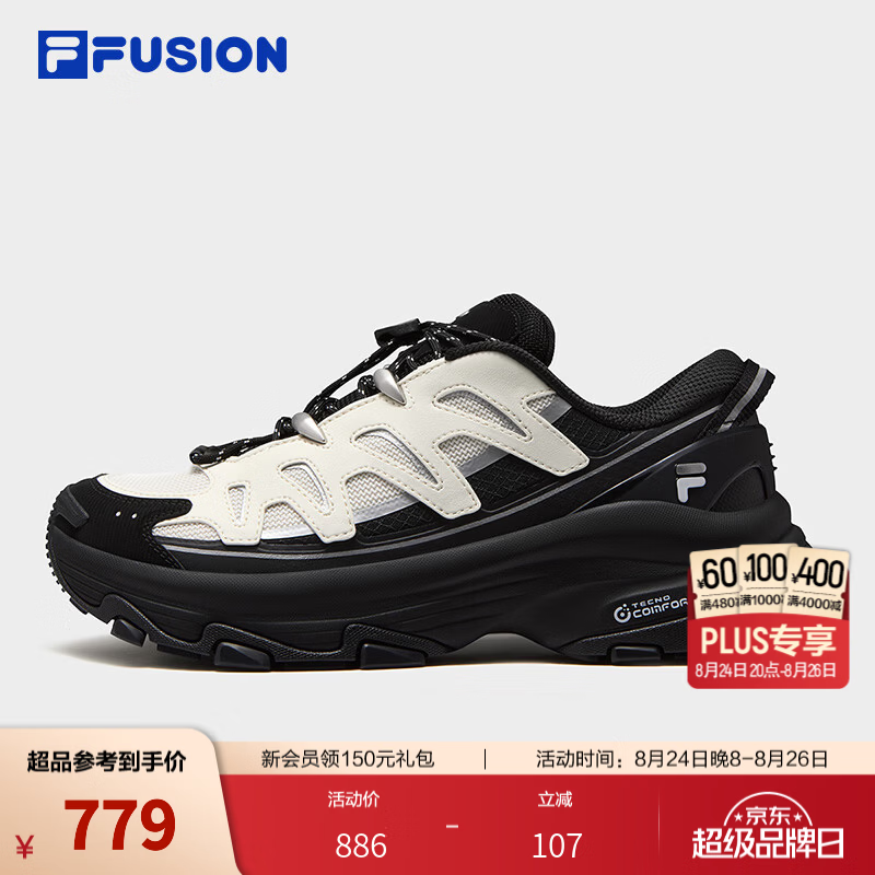斐乐【田曦薇同款】老爹鞋｜FILA FUSION潮牌女士COMOU运动休闲鞋 黑/豆腐白-BT 38