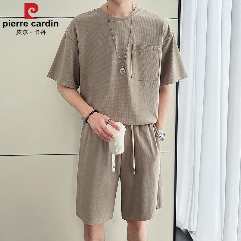 皮尔卡丹(pierre cardin)男装搭配一整套帅气华夫格短袖短裤高级感