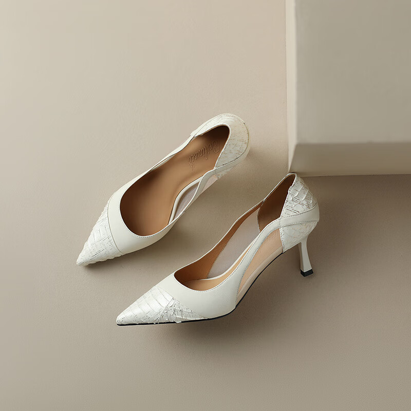 网纱高跟鞋女2024新款粉色仙女风尖头细跟婚纱新娘鞋婚鞋伴娘 白色 34