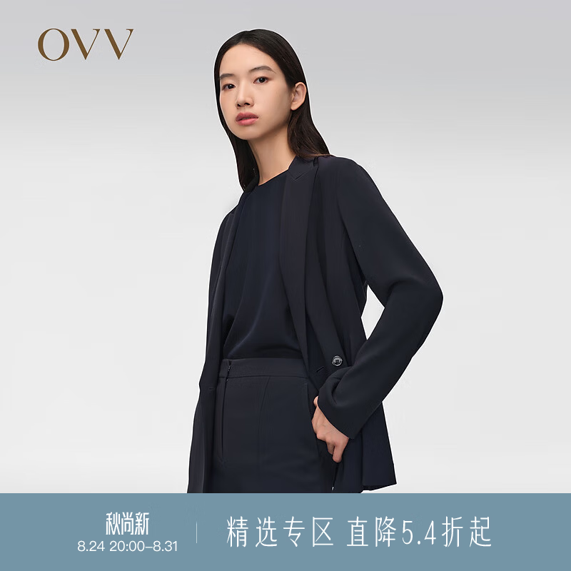 OVV2024春夏新款女装经典三醋酸简约时尚一粒扣休闲通勤西服 藏青(净色)06 S