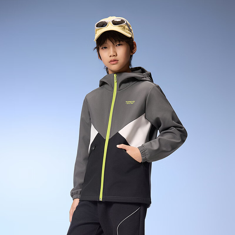 探路者(TOREAD)男女童外套 秋冬款童装儿童保暖夹克运动服QAEEBL93239 暮色灰\暗夜黑 165