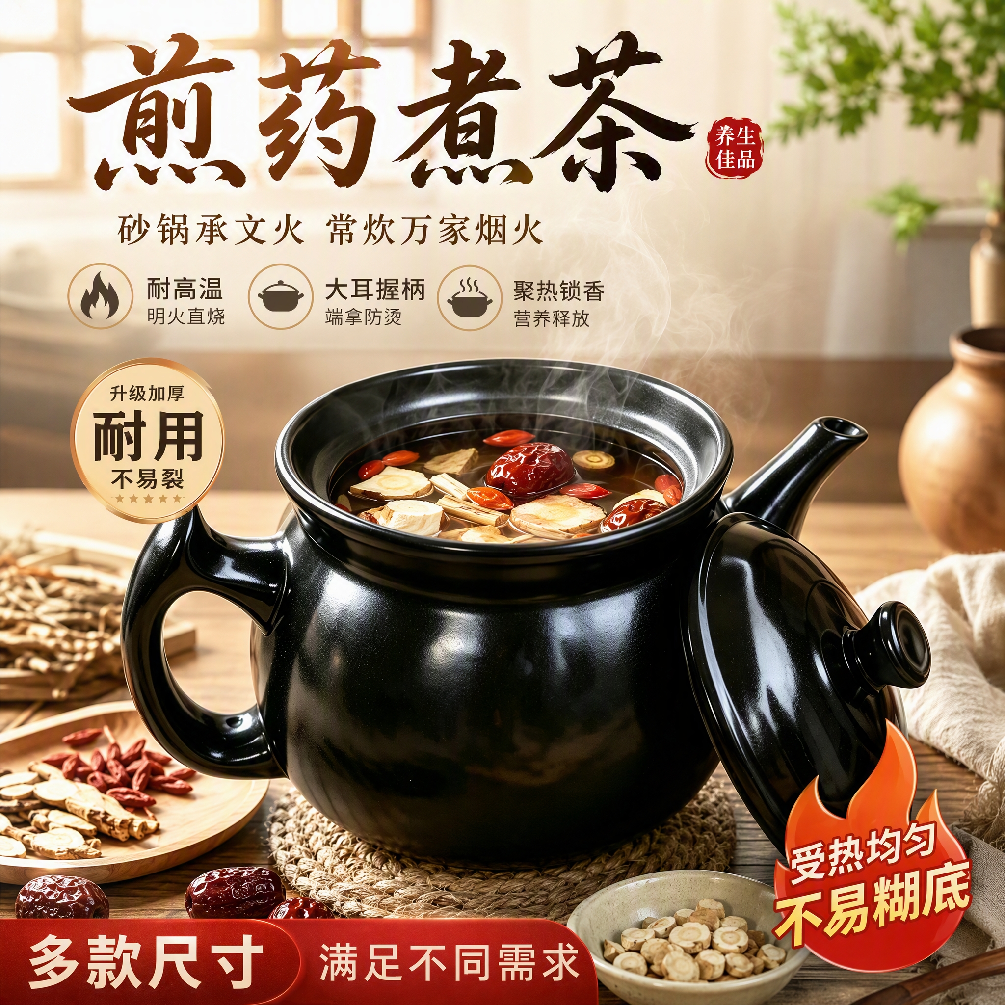 常康煎药壶明火适用中药罐养生壶砂锅汤煲单壶熬药家用大容量养生 养生煎药茶壶 2300ml
