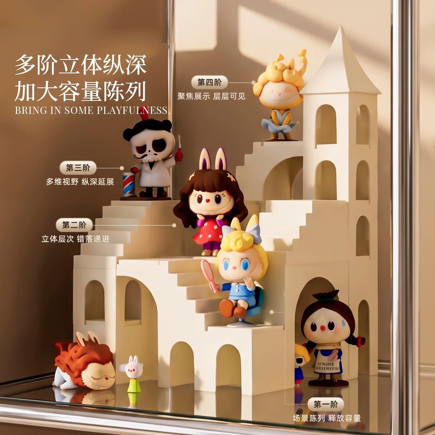 JOKOOAN盲盒收纳盒适用星星人系列DIY城堡造景布置手办萌粒展示盒子带灯 无灯- 等风来【立体多阶 C位展示 几何造景】