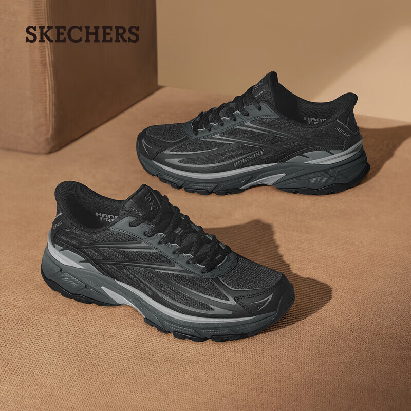 斯凯奇（Skechers）闪穿鞋|2026秋季男鞋一脚蹬户外跑鞋熊猫鞋老爹鞋运动鞋233158 黑色/炭灰色/BKCC 41