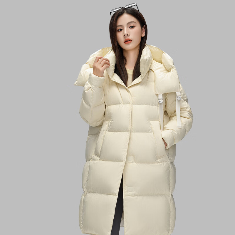 拉夏贝尔（La Chapelle）冬季纯色时尚软糯羽绒服外穿2026连帽宽松中长款男女同款1009 米色 2XL (建议150-165斤)