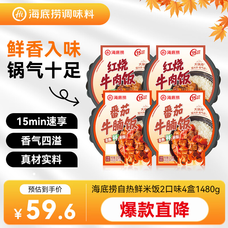 海底捞自热鲜米饭 方便速食鲜米饭大分量组合装 2口味4盒1480g