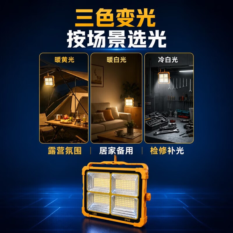 灯色爆亮太阳能灯户外灯地摊LED充电摆摊夜市停电应急照明手提露营灯 升级:4600M+二档调光+续航12H 户外露营+夜市摆摊【太阳能款】