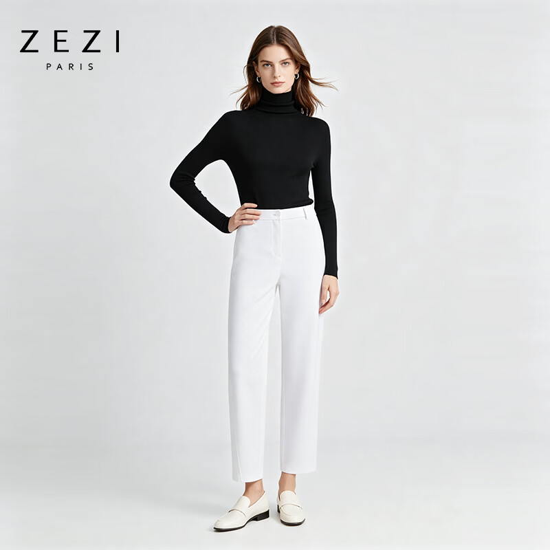 ZEZI100%羊毛无缝一体圆领半高领长袖针织衫毛衣女内搭打底26年秋新款 暗夜黑(高领) XL (125-140斤)