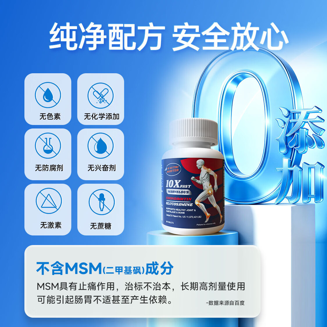Nutrimaster氨糖软骨素美国进口盐酸氨基葡萄糖硫酸维骨力成人中老年关节膝盖 【关节不僵不痛】小分子软骨素银标 60片*3瓶