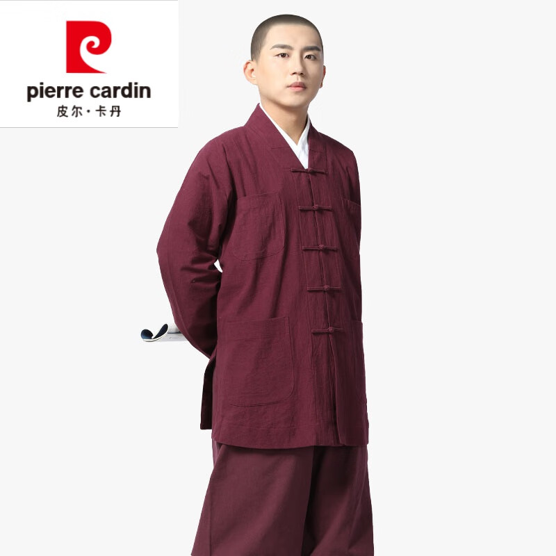 皮尔卡丹（pierre cardin）棉麻全棉水洗棉僧服和尚服短褂小褂僧衣套装僧装春秋夏透气 藏红色 25