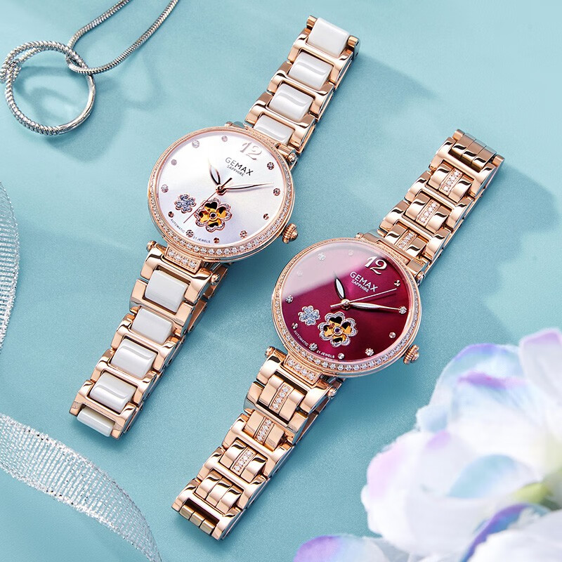 女装手表品牌四叶草时尚名牌女生腕表 玫壳白面陶瓷带:幸运女神(三