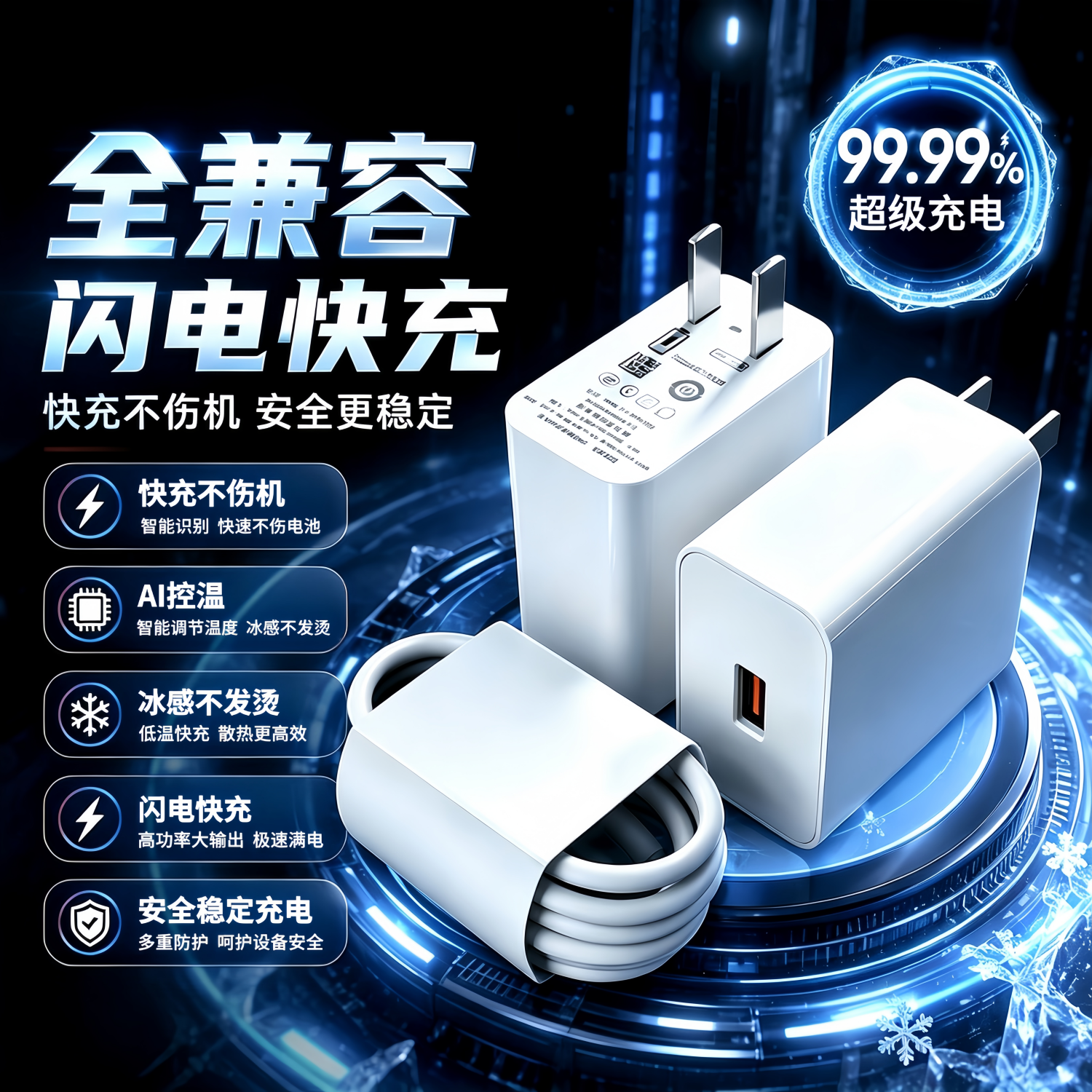 雷珞克适用华为充电器120W充电线6A数据线type-c套装适用三星头适用荣耀充电头适用vivo适用小米手机安卓 充电器+1.0米6A快充线【套装】