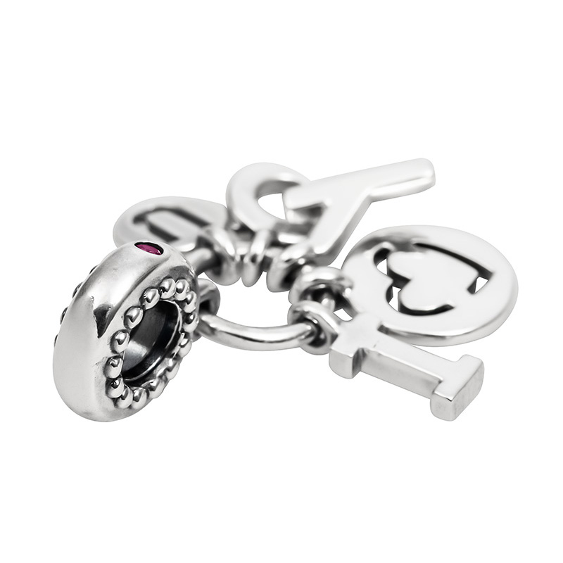 PANDORA PANDORA潘多拉 我爱你925银串饰 796596FPC 生日礼物 七夕情人节礼物送女友 粉红色