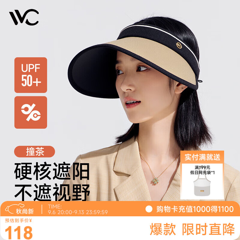 VVC成毅推荐防晒遮阳帽空顶帽遮脸防紫外线遮阳女帽子成人款-撞茶