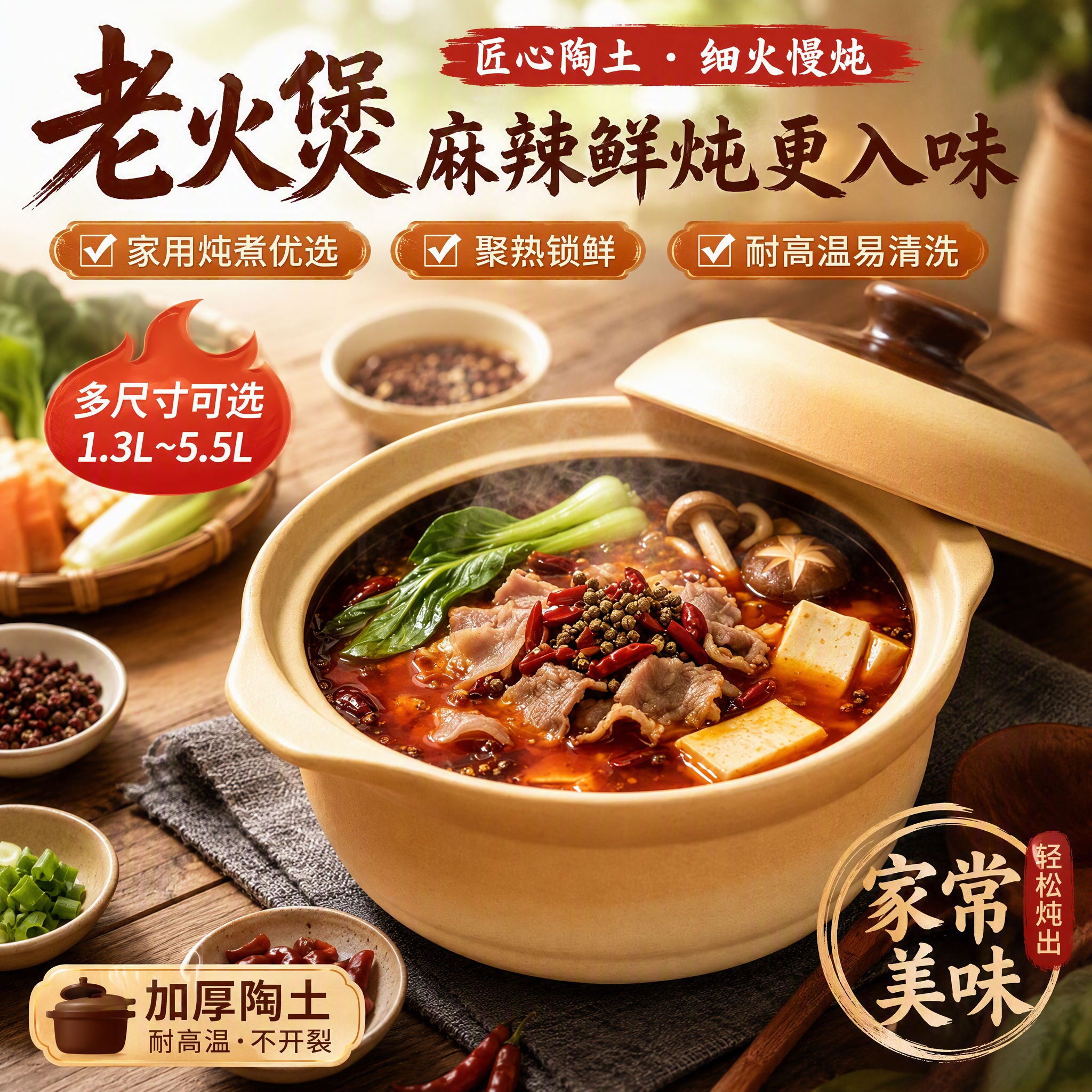 常康老式复古土砂锅家用煲仔饭炖锅燃气灶砂锅陶瓷锅商用瓦煲耐高温 复古汤煲干烧不易裂 2800ml