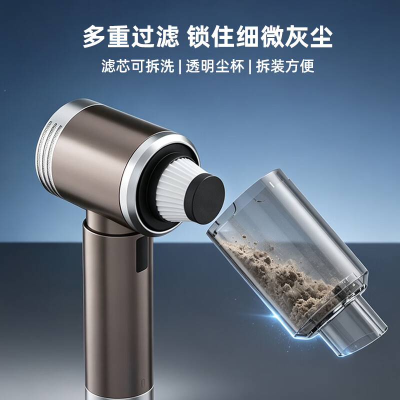 夏新(Amoi)车载吸尘器手持式家用小型无线大吸力汽车用高续航除尘器除皮屑桌面吸尘清洁宠物吸毛器除螨随手吸 玫瑰金【12000Pa】11件套豪华礼包+地刷-顶配五合一
