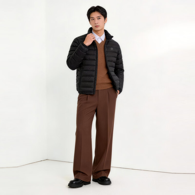 雪中飞26情侣款立领秋羽绒排骨羽绒服舒适保暖休闲时尚百搭轻薄羽绒 宝石黑|8086|男款90绒 XL 180/100A