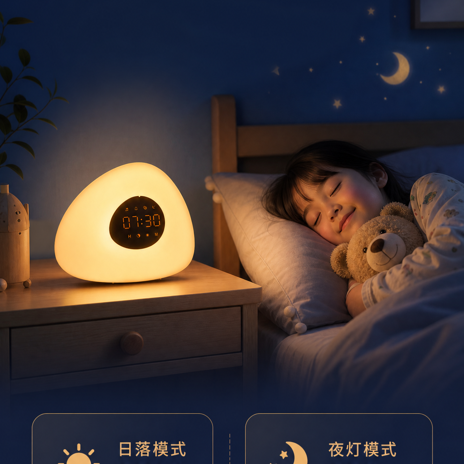 水母云儿童AI闹钟唤醒灯光唤醒台灯儿童房床头夜灯氛围灯 白色 儿童闹钟款