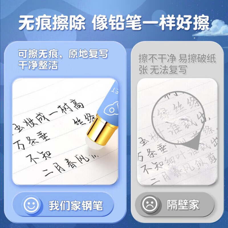 GERTHRON德国钢笔小学生3-6年级可换墨囊练字专用热可擦蓝黑色男士高档女生儿童三年级送老师教师节礼物 【1支】蓝色 钢笔+可擦30支晶蓝墨囊+润笔器