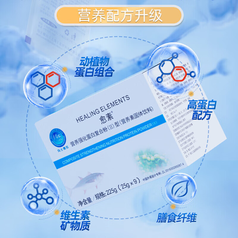 愈素营养强化蛋白粉Ⅱ型术后医用乳清蛋白中老年全营养复合粉营养素 【1盒装*9袋】 225g*1盒 3天试用装