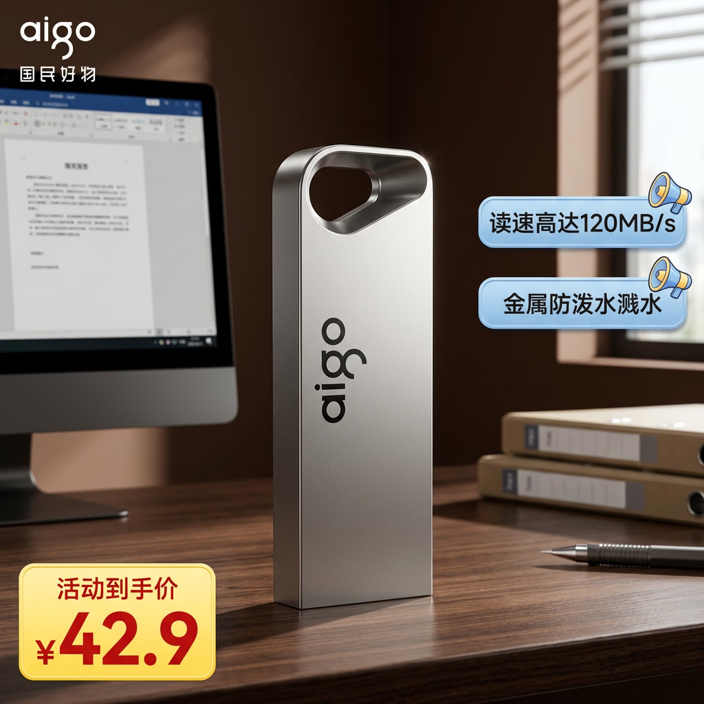 爱国者（aigo）32GB USB3.2 U盘 A20 读速120MB/s 高速大容量电脑办公u盘  金属便携U盘