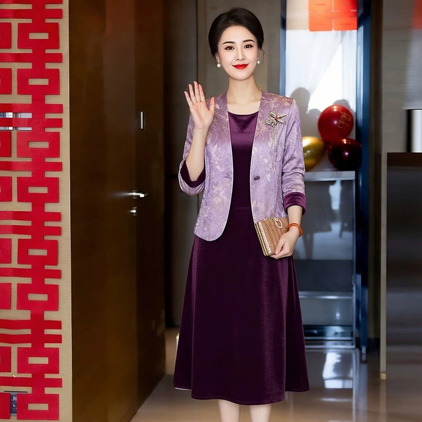 香影芬喜婆婆婚宴礼服2026新款夏秋季爆款妈妈高端轻奢气质高级感套装裙 紫色 3XL (建议131-140斤)
