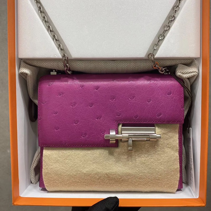 【二手95新】爱马仕hermes verrou17收钱包插销包 鸵鸟皮 女士单肩斜