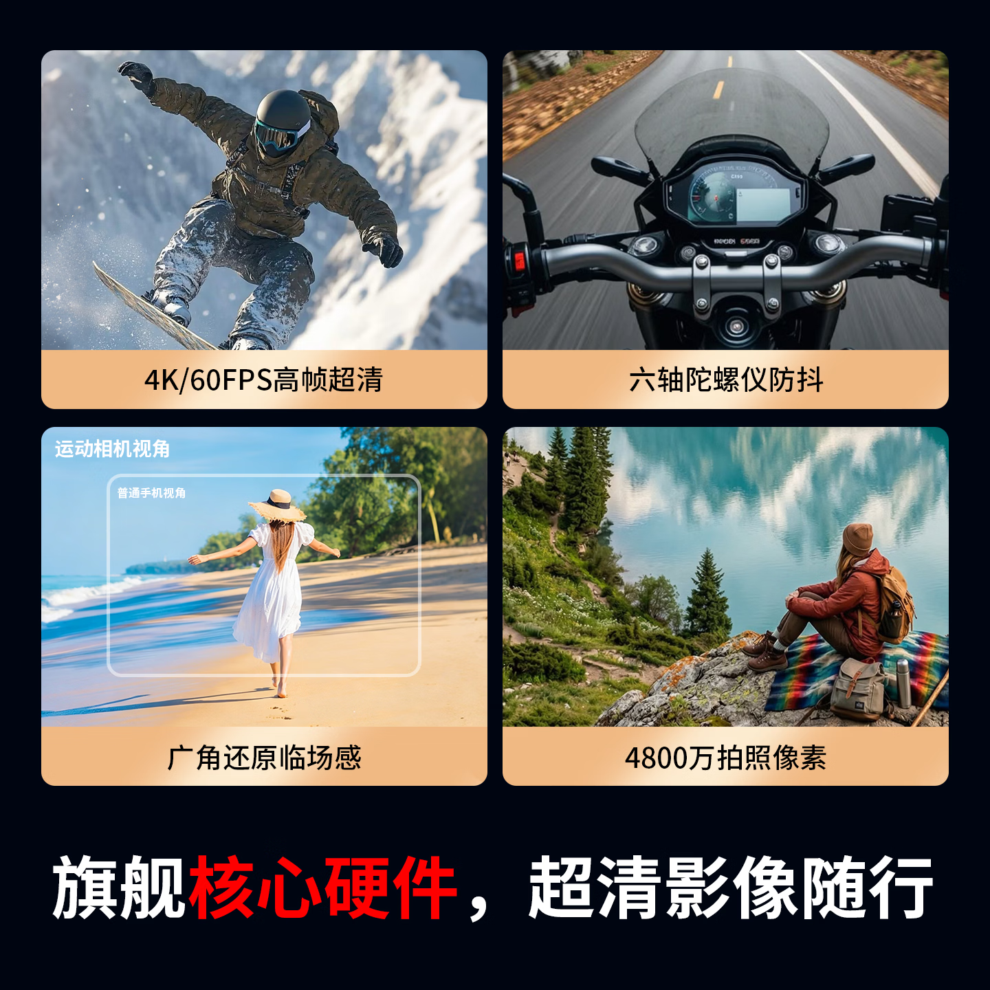 觅豹X5 运动相机4K60帧超清防抖摩托车行车记录仪随身便携手持Vlog胸前自行车骑行头盔钓鱼户外摄像机 Vlog版 官方标配 128G内存【新品福利加送原装电池】