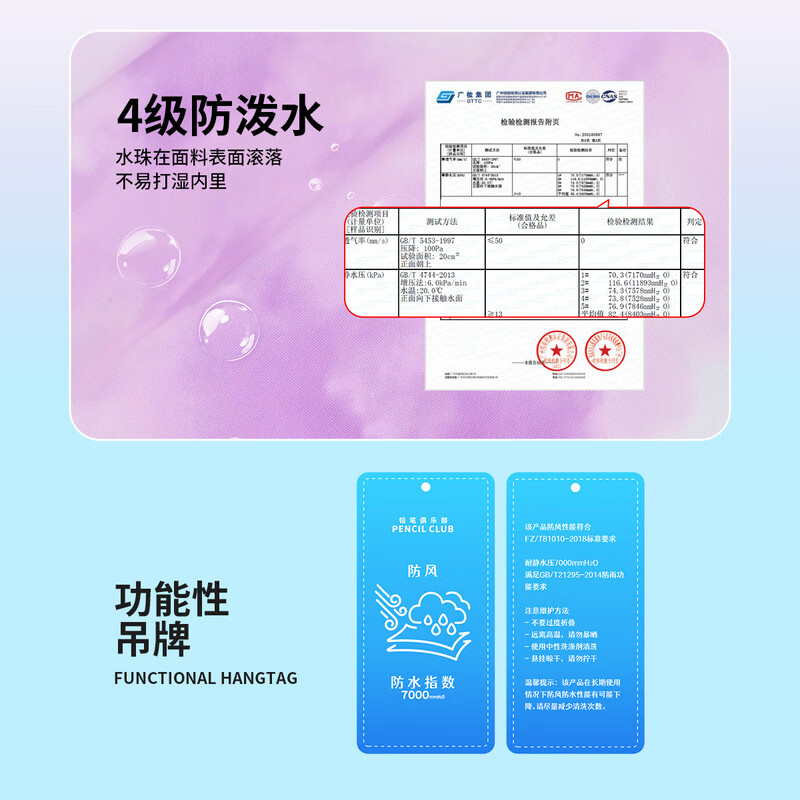 铅笔俱乐部童装2026年秋装新品女童外套儿童户外防雨冲锋衣中大童上衣 浅粉紫 120 120cm