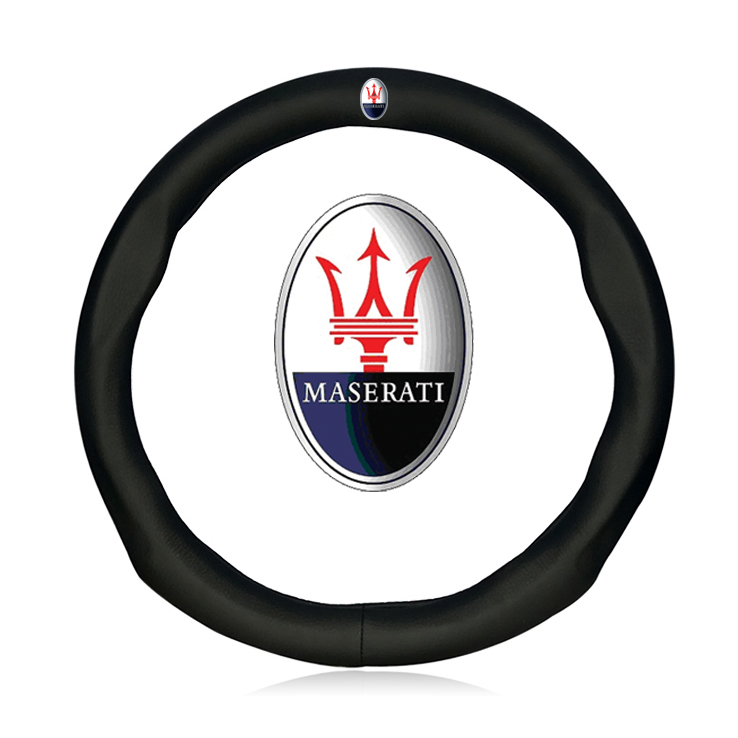 适用于玛莎拉蒂汽车真皮方向盘套GT莱万特levante总裁ghibli吉博力GC高档车用把套四季通用 方向盘套-红色 玛莎拉蒂
