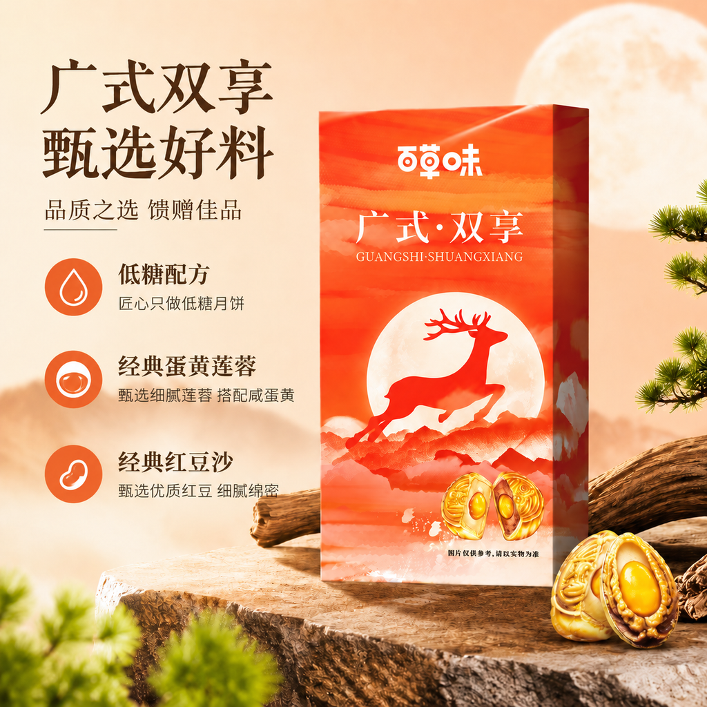 百草味广式月饼12.8元入手！蛋黄/流心双响盒装限时特惠