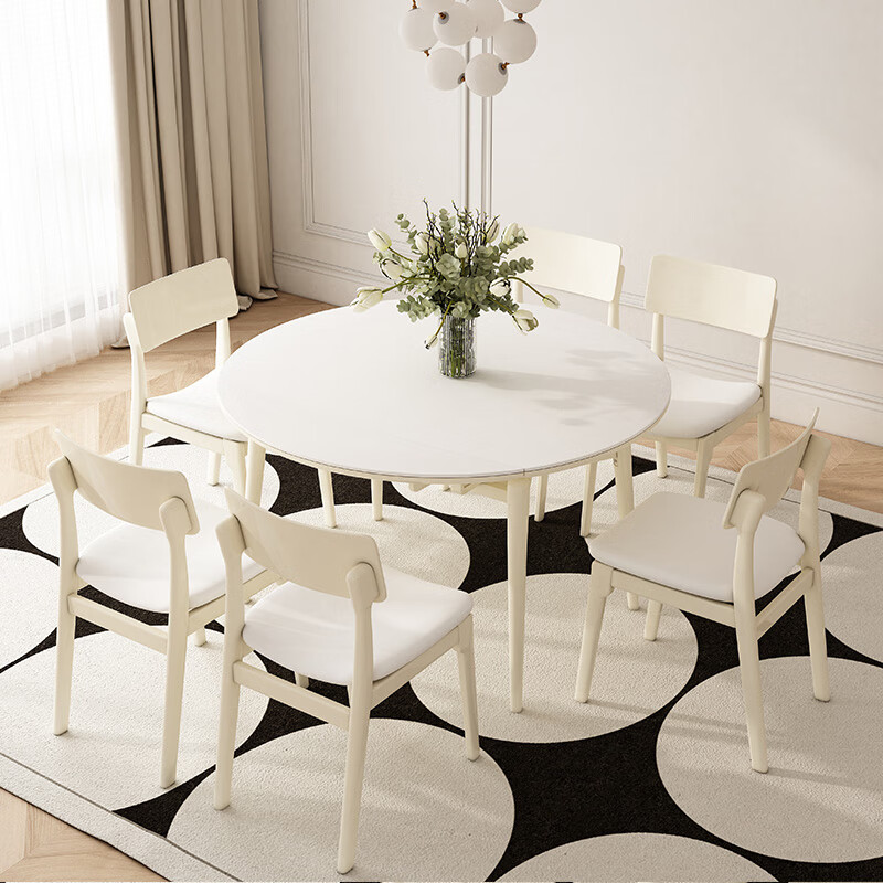 折叠圆形餐桌小户型实木方变圆桌子 伸缩餐桌【升级款带电磁炉】 实