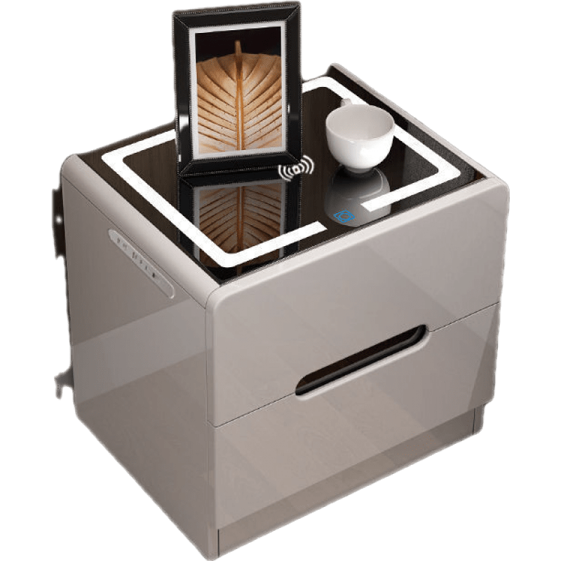 床头柜智能带灯轻奢现代简约卧室床边小柜网红白色烤漆简易储物柜 双抽黑灯(高45)+无线充电+USB 宽40厘米【整装发货】