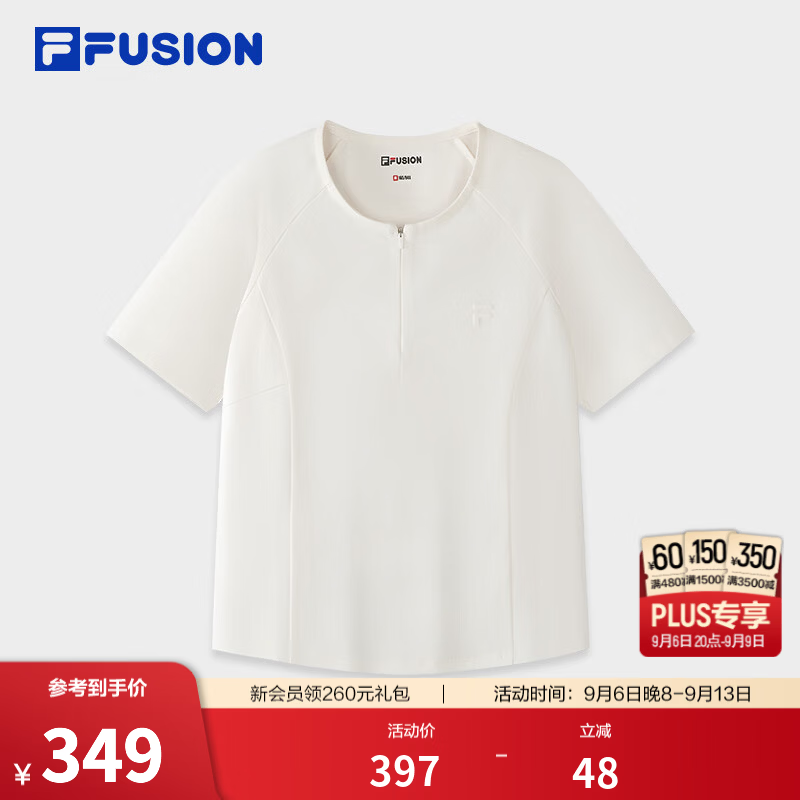 FILA FUSION 斐乐潮牌短袖T恤26秋季新款女士针织时尚百搭修身 云白色-WT S 160/80A/S