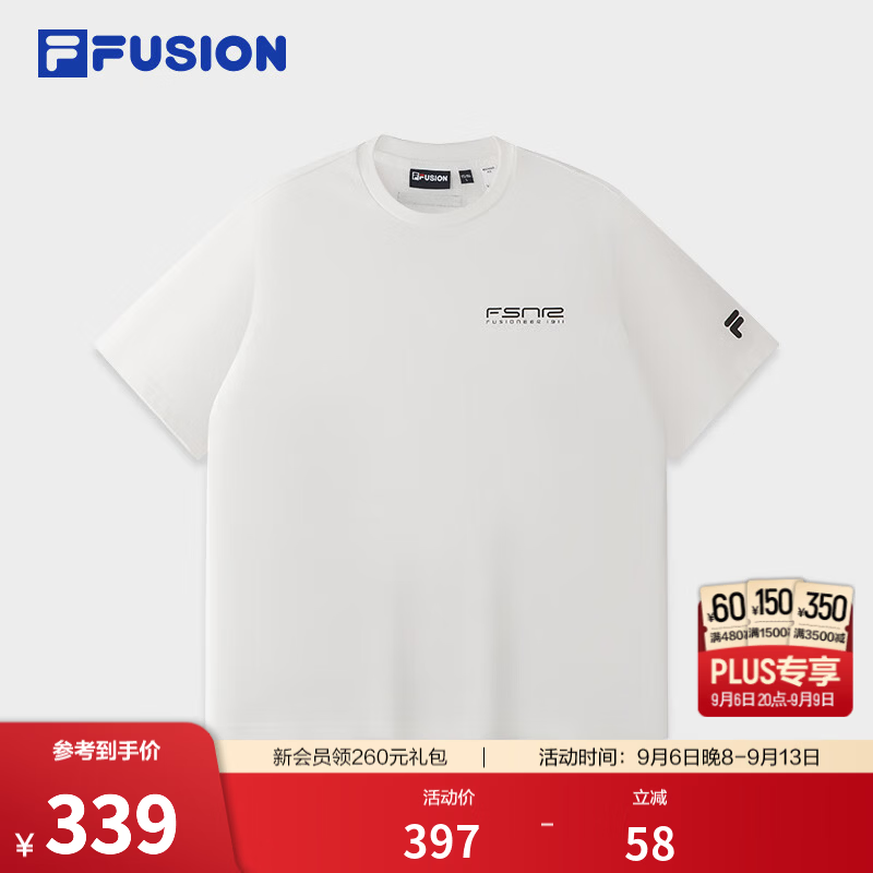 FILA FUSION 斐乐潮牌短袖T恤26秋季新款男士针织休闲舒适纯棉 云白色-WT XL 180/100A/XL