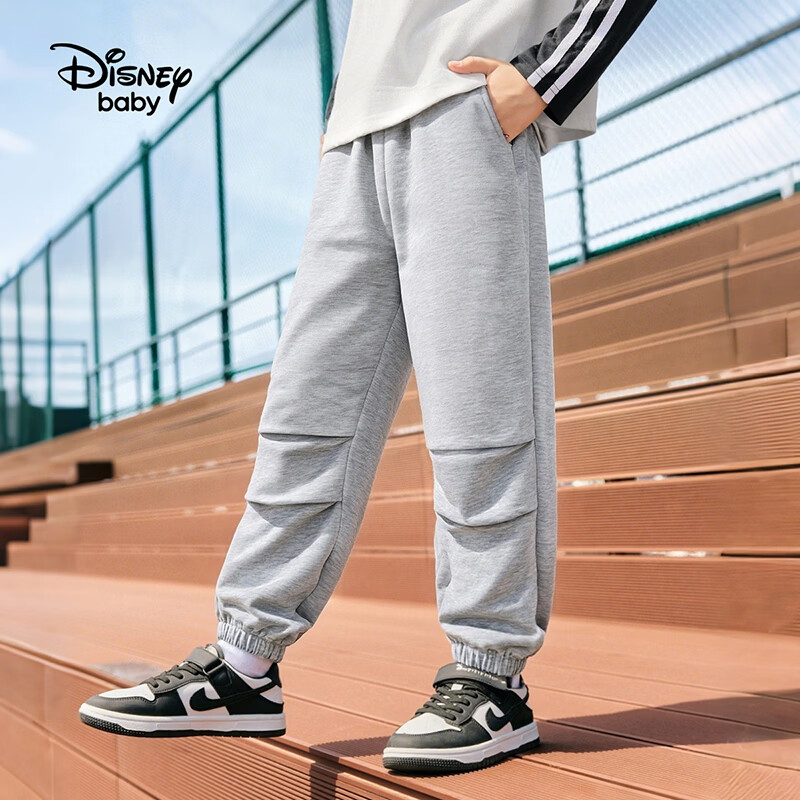 迪士尼(Disney)童装男女童休闲裤2026春秋裤子长裤儿童时尚裤子青少年运动裤子 浅麻灰-春秋 针织 130 高125-135cm重50-60斤
