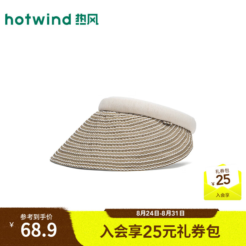 热风（Hotwind）女士遮阳帽2026年夏季新款时尚织带空顶帽遮阳日常大檐帽子 89米杏 F