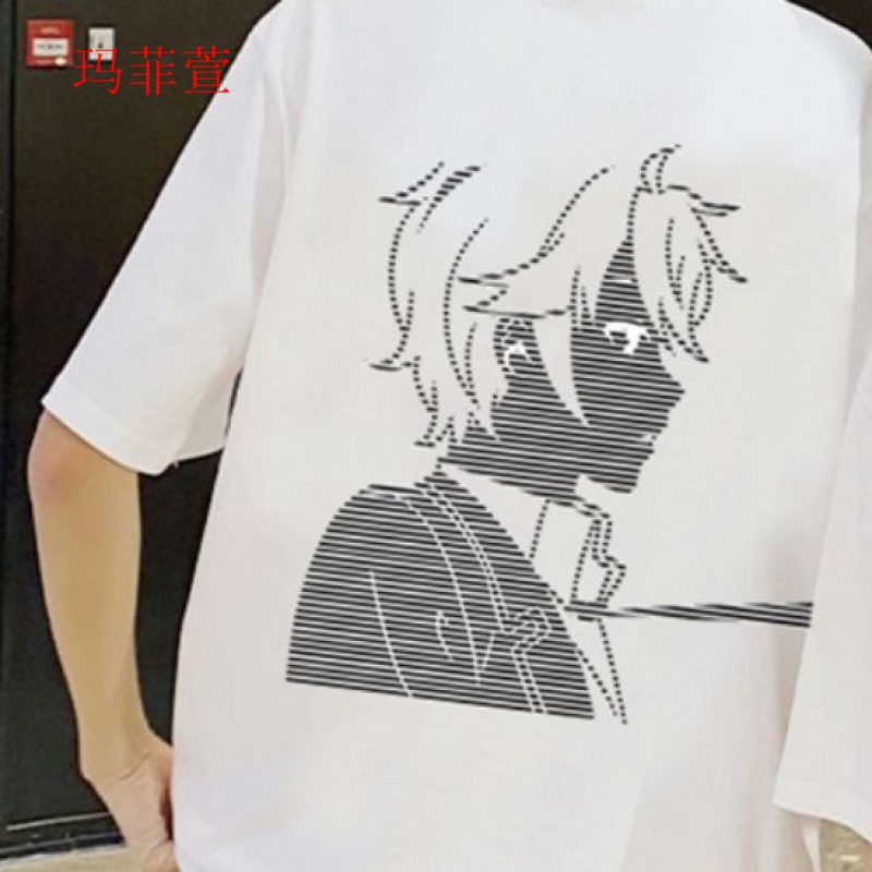 潮流夏季日系情侣装短袖服ins超火动漫情侣t恤上衣 白色(扯领带男孩)