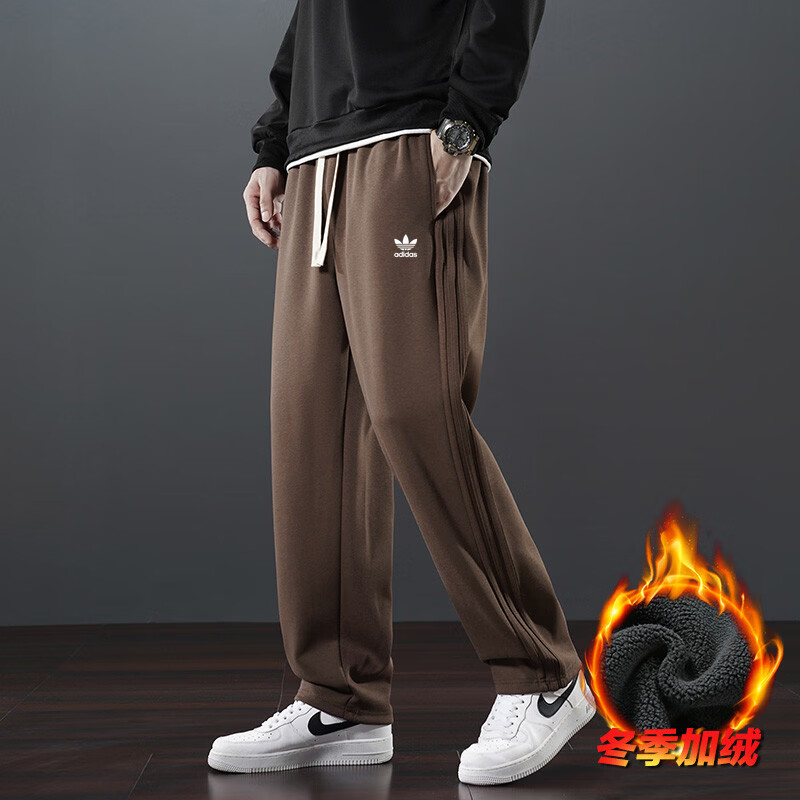 Y-3阿迪三叶草男士加绒运动裤秋冬卫裤刺绣logo直筒宽松保暖休闲长裤 灰色8613A 浅灰色加绒款 4XL 建议185-200斤