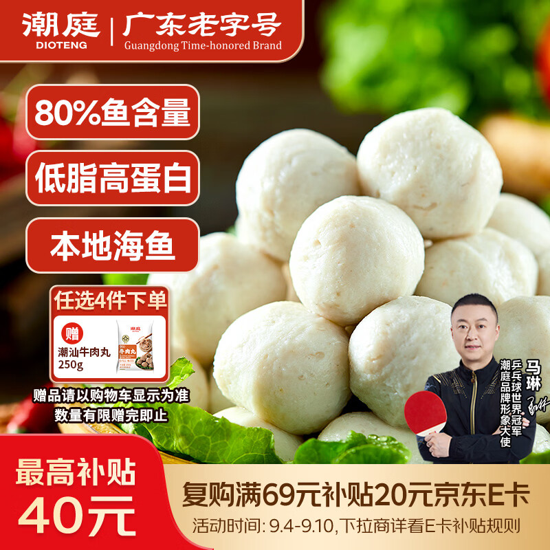 潮庭潮汕鱼丸250g低脂高蛋白 新鲜内海鱼 儿童早餐轻食减脂餐火锅食材
