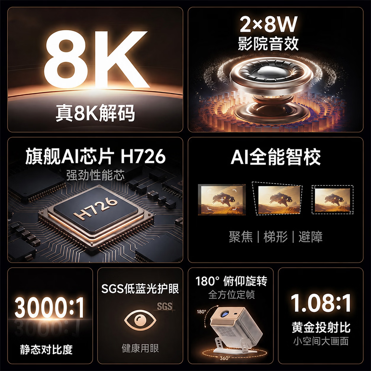 和天创微米X7投影仪家用超高清2026新款卧室投影仪【932CVIA】【赠终身影视教育VIP】真1080P自动对焦投影机