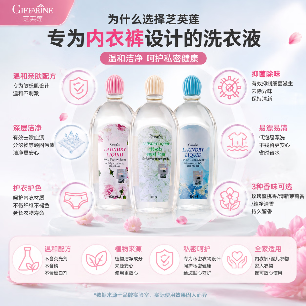 芝芙莲（GIFFARINE）泰国进口 内衣内裤洗衣液 去血渍抑菌 清新持久留香 【蜜桃玫瑰500ml】